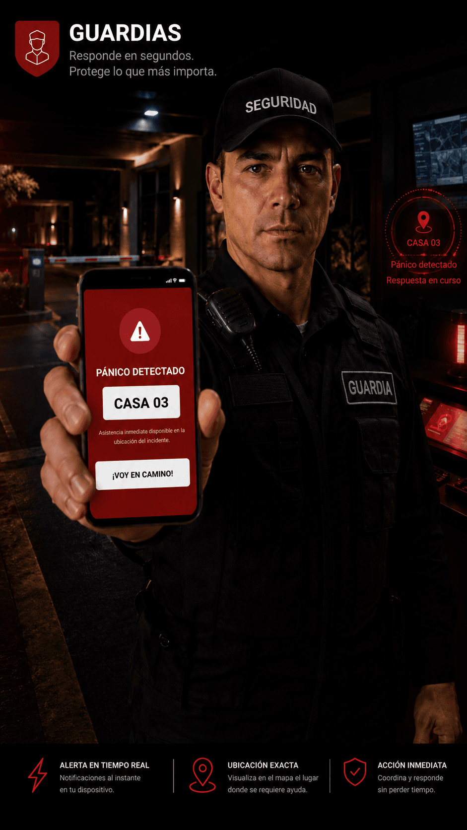 Guardia respondiendo a una alerta con ENTRY