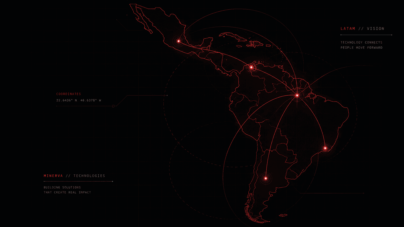 Mapa tecnico abstracto de Latinoamerica para Minerva Technologies